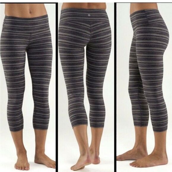 Lululemon Wunder Under BSG Black Stripes Galore Crop Leggings Rare Print 6 - Picture 2 of 11